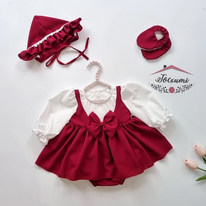 [SET 3 MÓN] BODY VÁY KIỂU YẾM NƠ ĐỎ MẬN SIÊU IU [CHẤT DÀY ĐẸP]