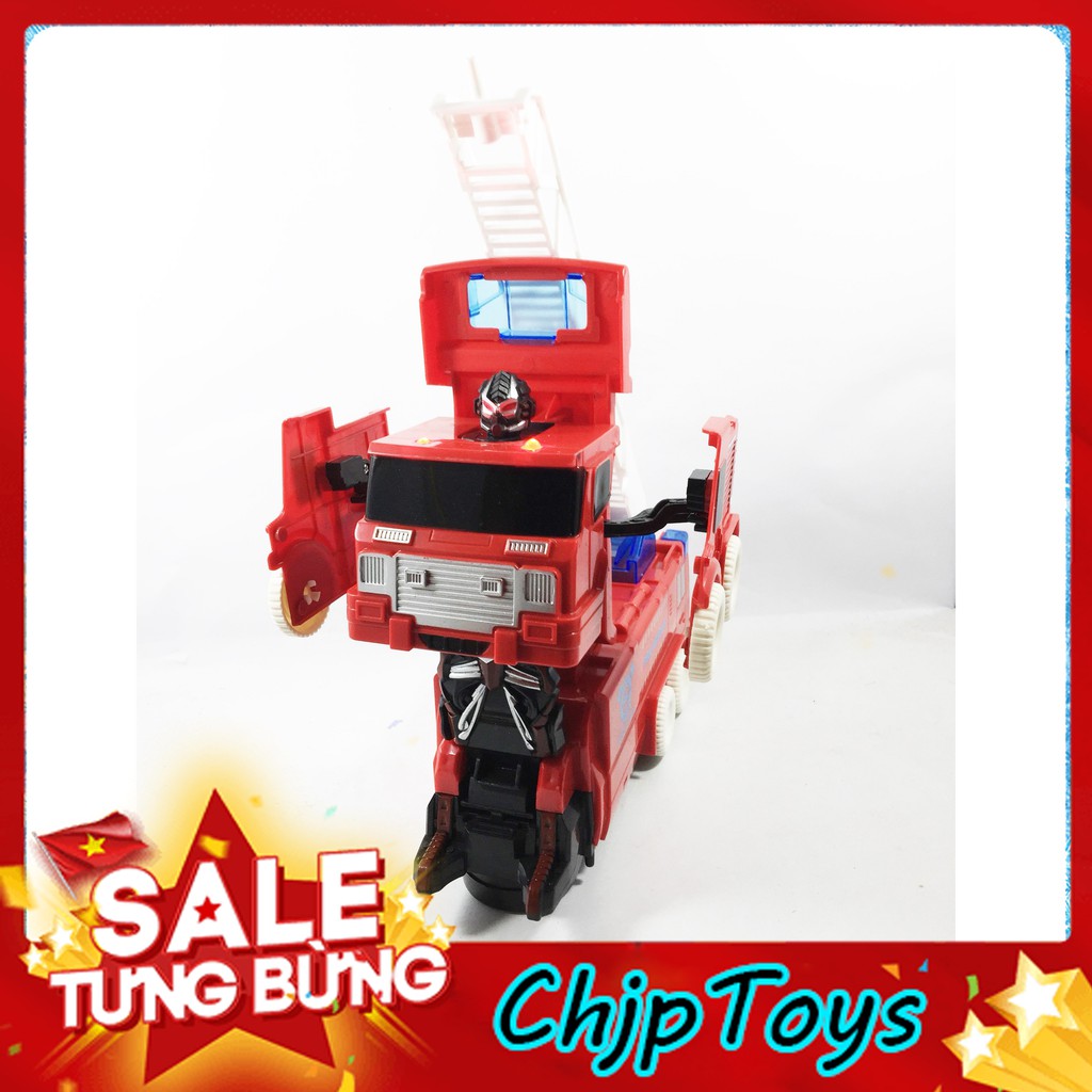 Đồ Chơi Xe Cứu Hỏa Biến Hình Robot, Di Chuyển Tránh Vật Cản, Phát Sáng Phát Nhạc Vui Nhộn