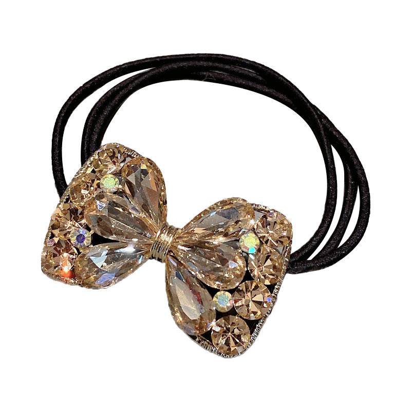 Dây buộc tóc co giãn đính đá pha lê hình nơ phong cách Hàn Quốc