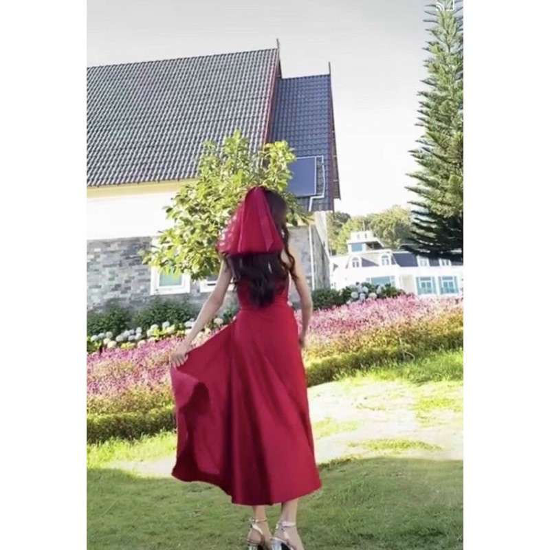 ĐẦM XOÈ DỰ TIỆC NƠ NGỰC + VOAN CÀI TÓC full size:S/M/L/XL ( ẢNH VÀ VIDEO DO CHỦ SHOP TỰ QUAY 100000% )