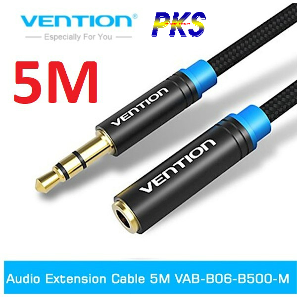 Cáp AV nối dài loa 3.5mm bọc lưới cao cấp dài 5m chính hãng Vention VAB-B06-B500-M
