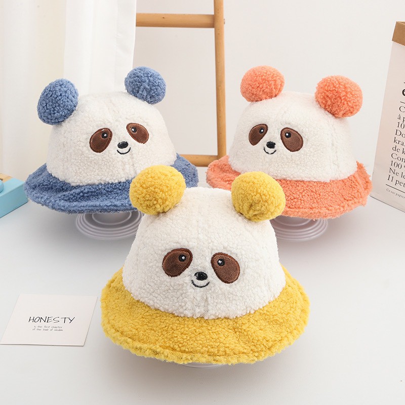 Nón Tai Bèo Gấu Trúc Siêu Cute Cho Bé Từ 8 Tháng - 3 Tuổi Chất Vải Len Lông Xù Ám Áp Vòng Đầu 47-49cm