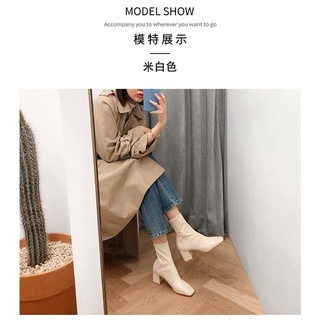 Giày boot nữ cổ thấp gót 5p da mềm