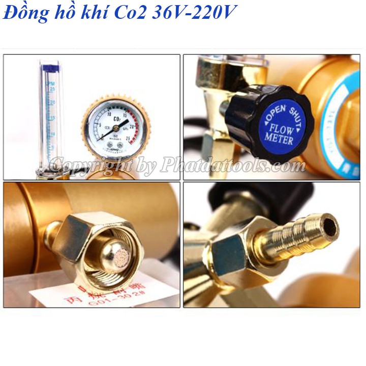 Đồng hồ khí Co2 36V-220V Sấy Khí tiết kiệm Theo Công Nghệ Nhật Bản Phụ Kiện Máy Hàn