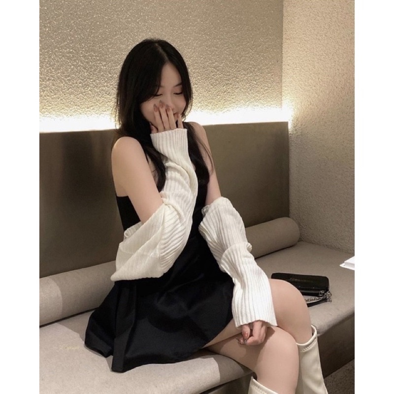 Sét Váy 2 Dây Xoè Kèm Cardigan Bo tăm Ulzzang Hàn Quốc