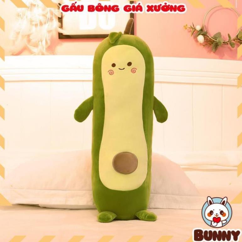 Gấu Bông Trái Bơ Dài Đội Nón Tay Thỏ Size 80cm/1m2 - Gối Ôm Trái Bơ Dài Đội Nón