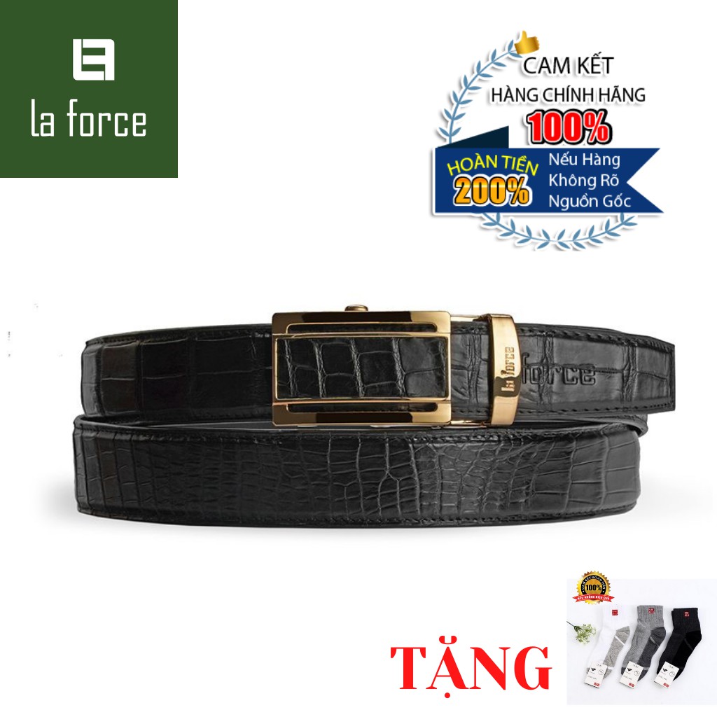 Thắt Lưng Nam LAFORCE Da Cá Sấu Da Bụng DLA1200-02V-B-D Tặng Tất UNIQLO Chính Hãng