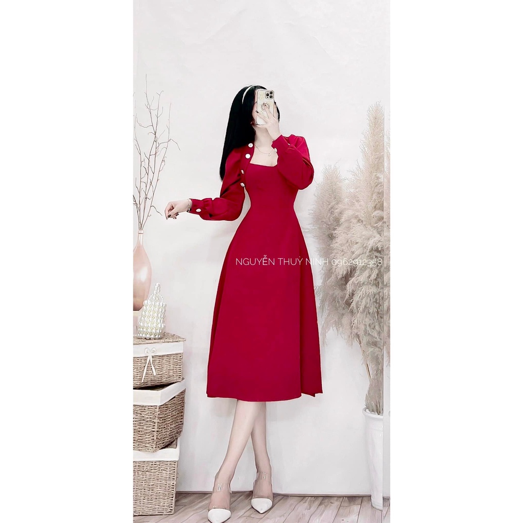 Đầm váy nữ dạ tiệc dáng xòe dài tay, sang chảnh 3 màu sắc (Đỏ, Đen, Trắng) giúp nàng nổi bật