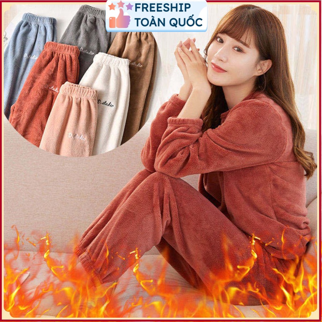 (Loại 1) Bộ đồ ngủ nữ tay dài lót nhung nỉ thời trang mặc nhà mùa đông cho nữ . .
