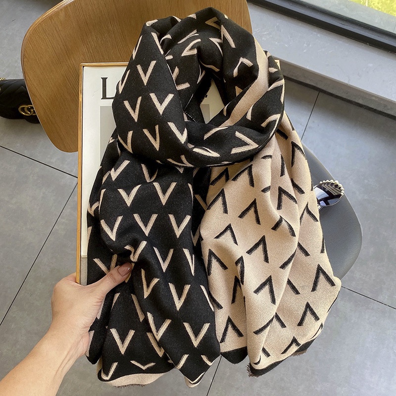 Khăn Choàng Cổ Mùa Đông Chất Liệu Cashmere Dày Dặn Ấm Áp Chống Lạnh In Chữ Phong Cách Bắc Âu Cho Nữ