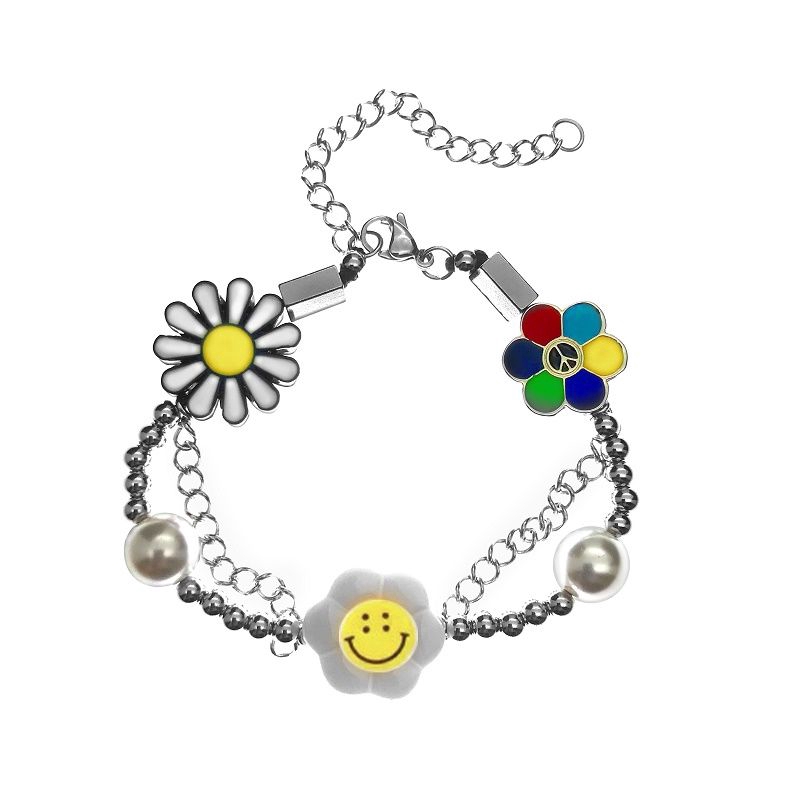 Vòng Tay Kim Loại Phối Hạt Và Mặt Hoa Thời Trang Phong Cách Hip Hop