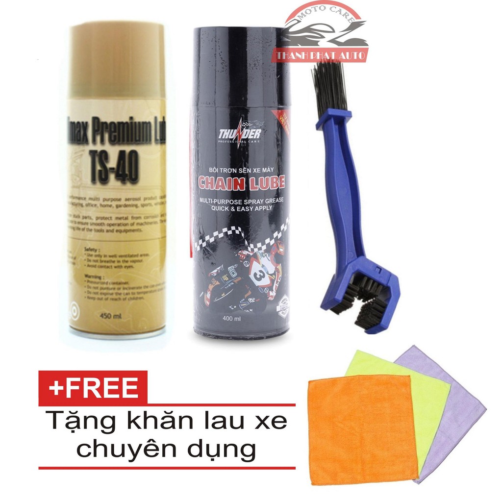 Bộ Rửa sên TS-40 450ml + Bôi trơn sên Thunder 400ml + Bàn chải vệ sinh sên tặng kèm khăn lau xe chuyên dụng