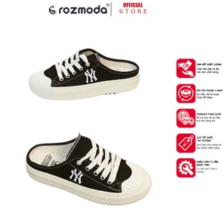 [HỎA TỐC HCM] Giày sục nữ mlb ny khoét gót đen trắng hàng cao cấp logo thêu, đế dày, siêu êm phong cách ullzang hàn quốc