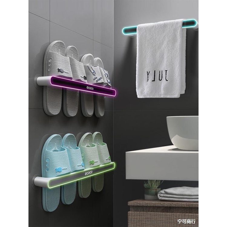 Giá cài dép, thanh treo khăn nhà tắm Ecoco kèm sẵn dán cường lực chắc chắn, không cần khoan vít.