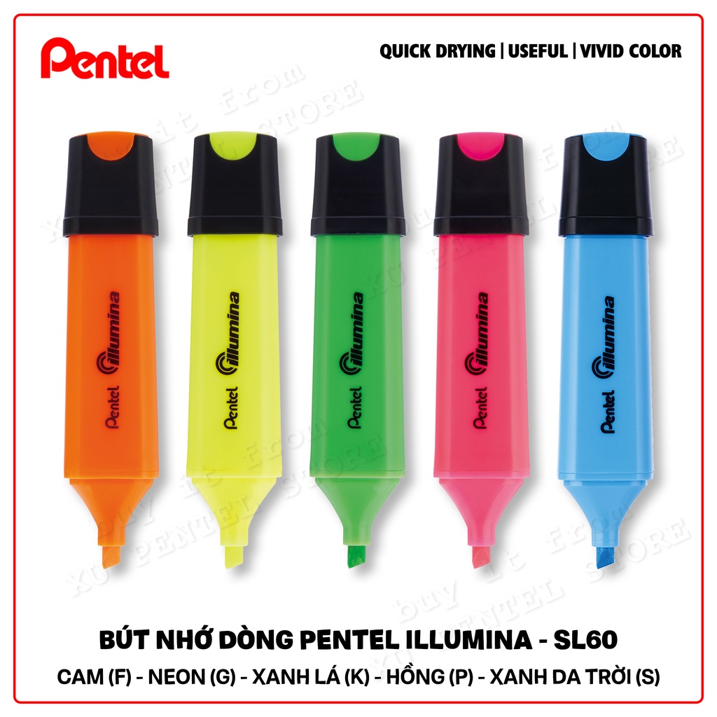 Bút Nhớ Dòng Pentel Illumina - SL60 | Màu Mực Tươi Sáng Phản Quang Tốt [Hàng Chính Hãng]