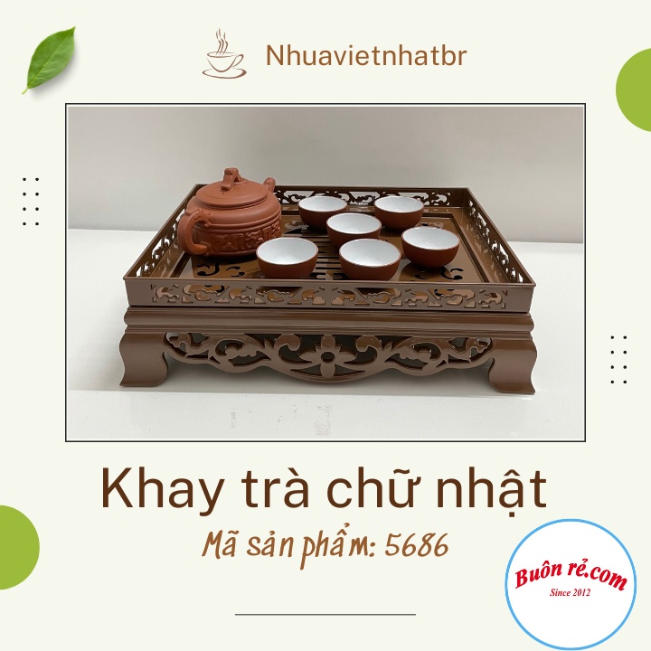 Khay trà vuông giả gỗ Việt Nhật  - Khay trà vuông đựng ấm chén kiểu dáng sang trọng - Br01607
