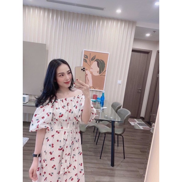 ĐẦM MAXI CHERY TRỄ VAI TAY PHỒNG MẶC ĐƯƠC HAI KIỂU CỰC XINH