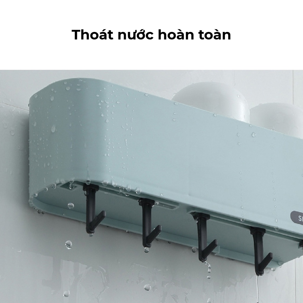 Kệ để bàn chải đánh răng dán tường sẵn 2 cốc đánh răng và móc treo đồ chất liệu nhựa ABS an toàn, cao cấp