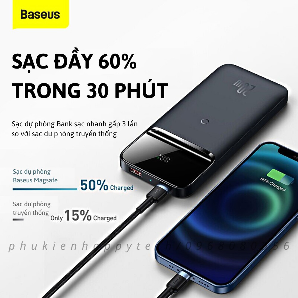 Pin sạc dự phòng không dây BASEUS sạc nhanh từ tính 10000mah Magsafe Wrieless 12 13 Promax