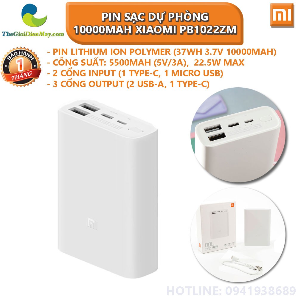 Pin sạc dự phòng 10000mAh Xiaomi Pocket Edition PB1022ZM - Bảo hành 1 tháng - Shop Thế Giới Điện Máy