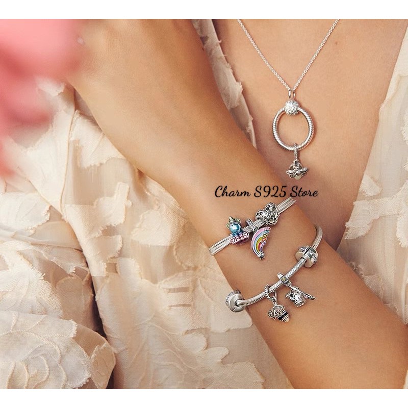 charm pan treo bộ dụng cụ làm vườn bình hoa và xẻng bạc s925