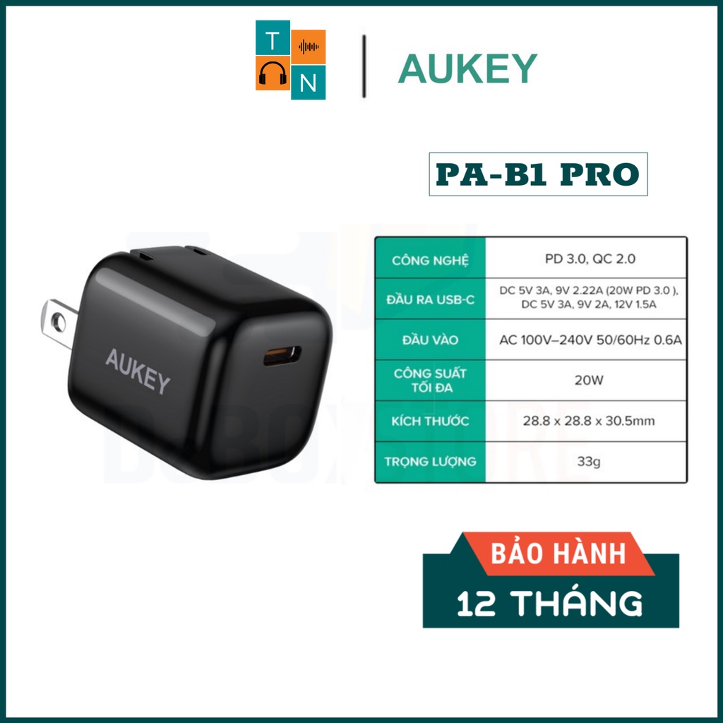 【Giao nhanh】Cốc Sạc Nhanh 20W Omnia Aukey PA-B1 Pro Công nghệ GAN 2 Trong 1 PD 20W + QC 18W - Chính Hãng
