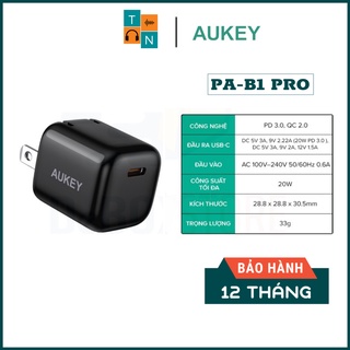 Cốc sạc nhanh 20w omnia aukey pa-b1 pro công nghệ gan 2 trong 1 pd 20w + qc 18w - chính hãng