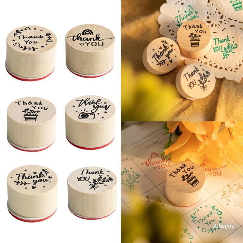 Set 6 tem đóng dấu chữ Thank You bằng gỗ trang trí sổ lưu niệm/đồ thủ công DIY