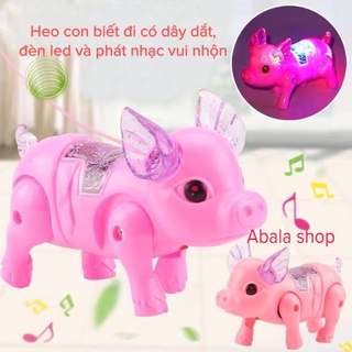 Đồ chơi heo con phát sáng biết đi có nhạc và dây dắt - chú lợn chạy pin, quà tặng bé