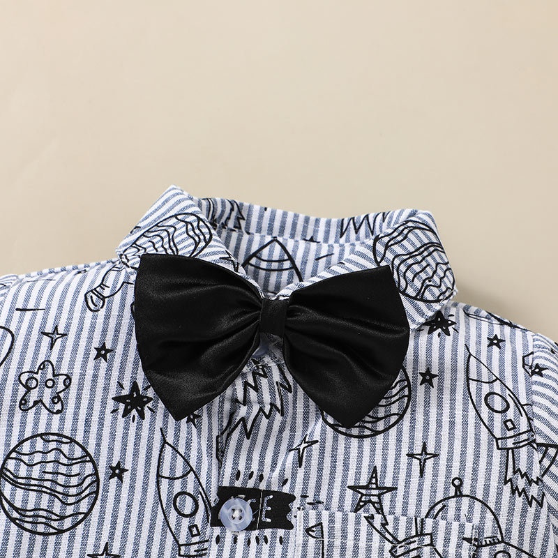 Combo bộ đồ áo sơ mi cho bé trai 6 đến 36 tháng Cotton Cộc In Họa Tiết Hoạt Hình tay ngắn áo phông quần yếm set mùa hè thời trang cho bé trẻ em sơ sinh