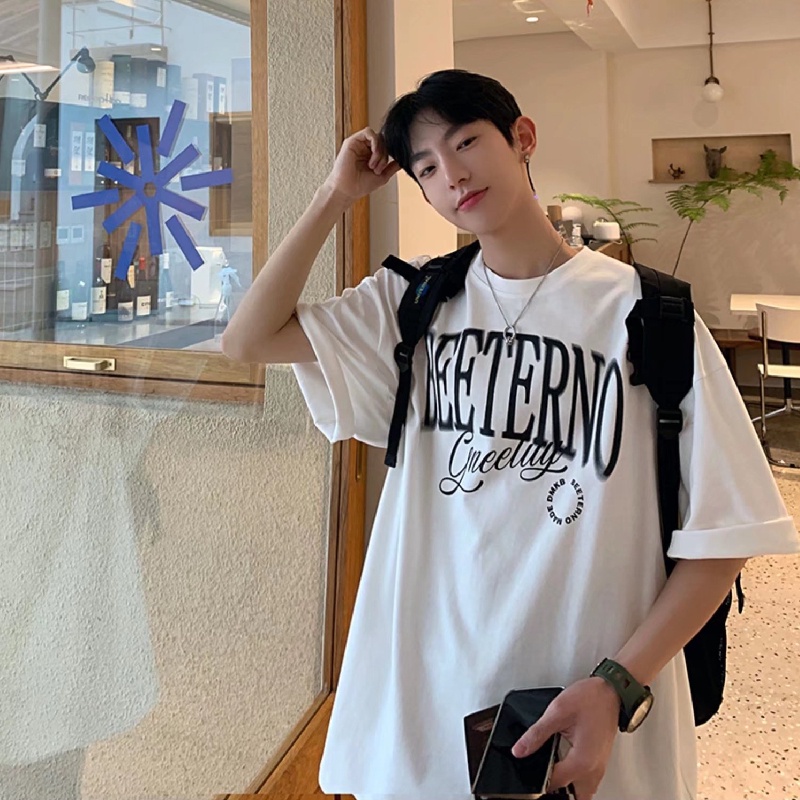 Áo Thun Tay Ngắn Dáng Rộng In Chữ Phong Cách Hip Hop Hàn Quốc Thời Trang Mùa Hè Cho Nam Size M-8XL