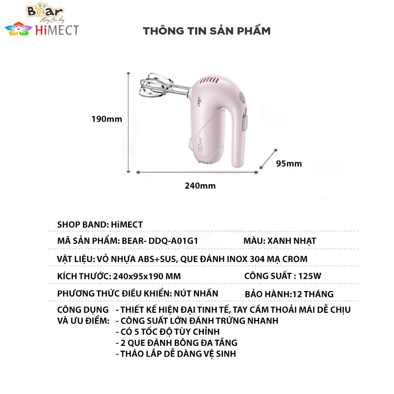 Máy Đánh Trứng Cầm Tay Mini Đẹp Đa Năng Bear A01G1 - HiMect