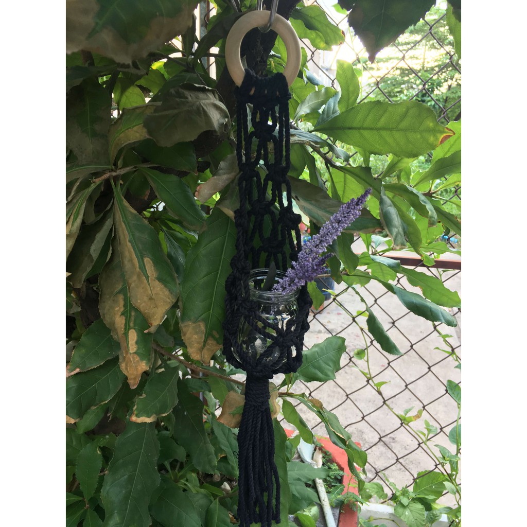 Giỏ treo chậu cây macrame mini cao 30cm, cỡ nhỏ để treo cây không khí hoặc trang trí làm vườn | Macrame plant hanging