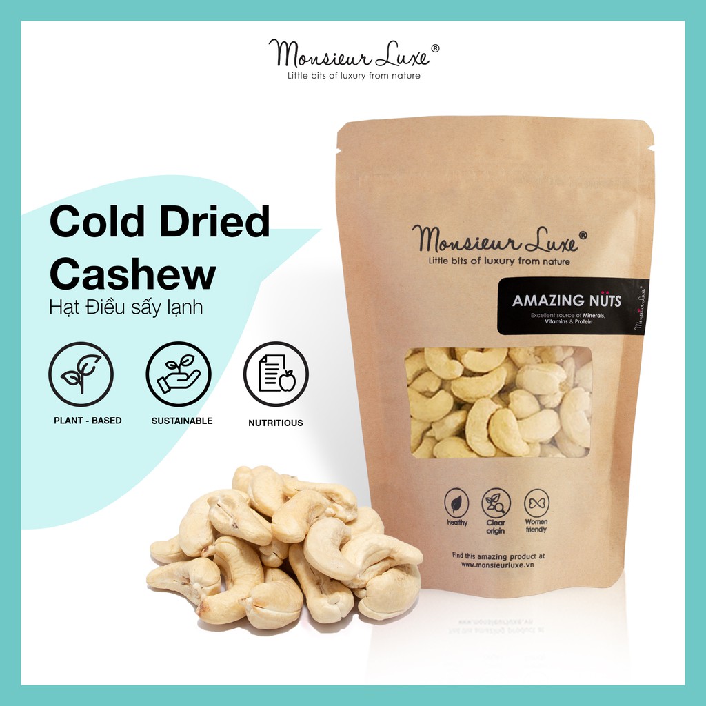 Hạt Điều sấy lạnh Luxe (Cold Dried Cashew) - Giàu Omega-3, Tốt cho Gymmer, Hỗ trợ Giảm cân