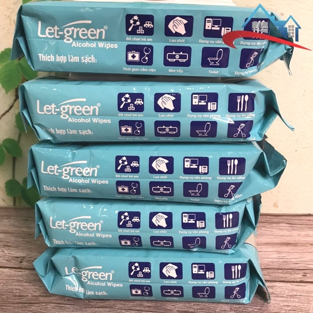 Khăn ướt cồn REWASA kháng khuẩn Let Green 50 Miếng Hàng Chính Hãng Set 3 gói KUC02