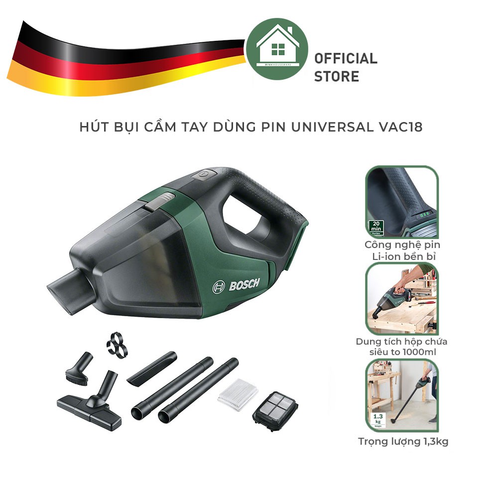 Máy Hút Bụi Cầm Tay Dùng Pin Bosch Universal Vac18 - Nhập Khẩu Từ Đức