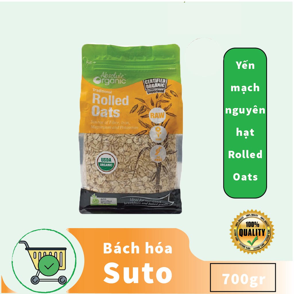 Yến mạch hữu cơ nguyên hạt Úc Absolute organic Rolled oats 700g giúp giảm cân, tăng cơ, người bị tiểu đường Sutoshop