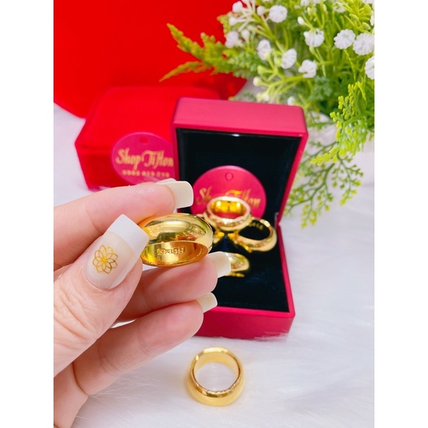 Nhẫn trơn 1 cây dát vàng 24 xi cao cấp mẫu mới siêu bền màu nhẫn có khắc 4 số 9