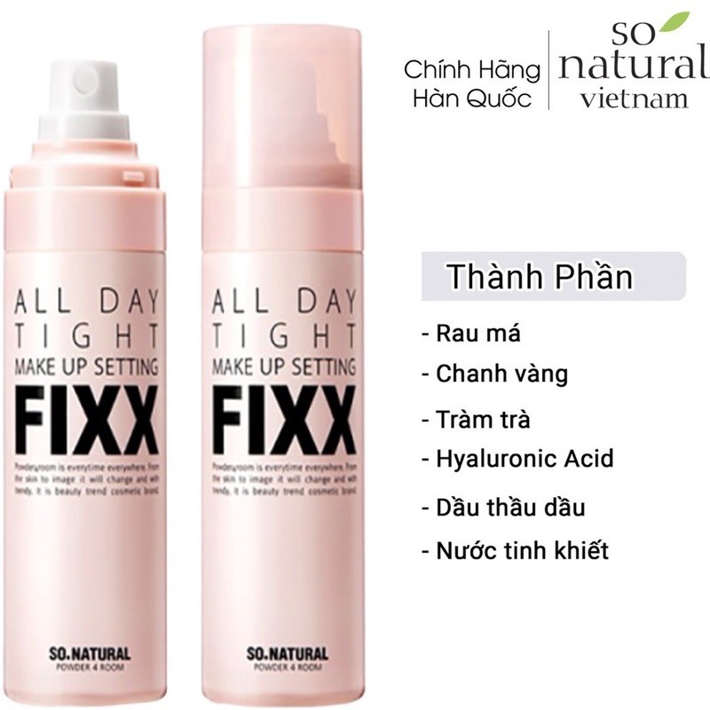 Xịt Khóa Nền Giữ Lớp Trang Điểm Dưỡng Ẩm Bắt Sáng So Natural All Day Tight Make Up Setting Fixx 75ml