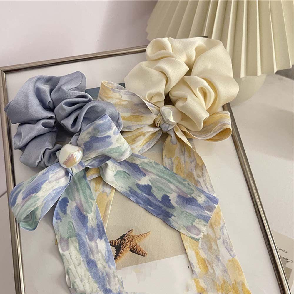 Dây Cột Tóc Co Giãn In Họa Tiết Hoa Phong Cách Vintage Dễ Thương Cho Nữ Giá Đỡ