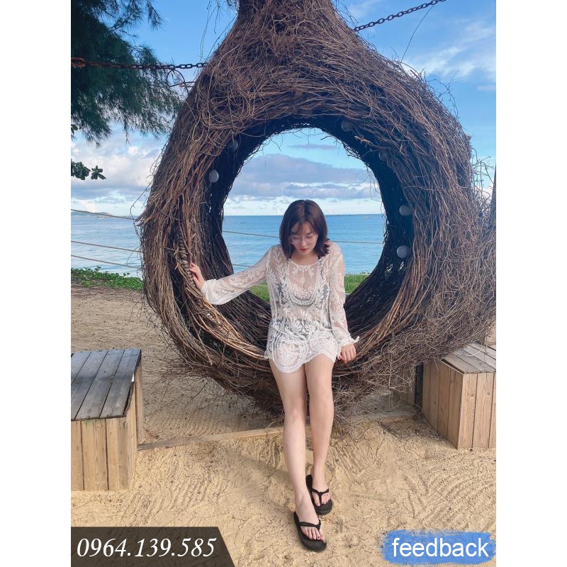 Áo ren lưới dài tay đi biển mặc ngoài bikini & croptop, dáng chui đầu dễ mặc, chất ren dày dặn mịn đẹp  | AR020 | BigBuy360 - bigbuy360.vn