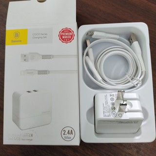 Bộ sạc nhanh 2 cổng usb 2.4a baseus nrt-dy029 kèm 2 dây cáp