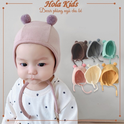 Mũ trùm đầu sơ sinh đính đầu cục bông dễ thương cho bé HolaKids Decor