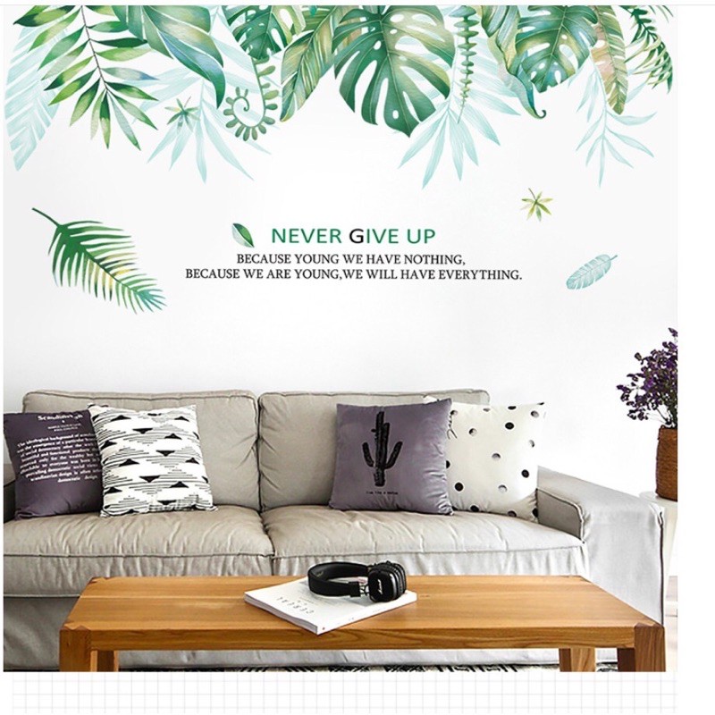 Decal dán tường - Lá dương Xỉ trắng xanh trần nhà size lớn (2 tấm )