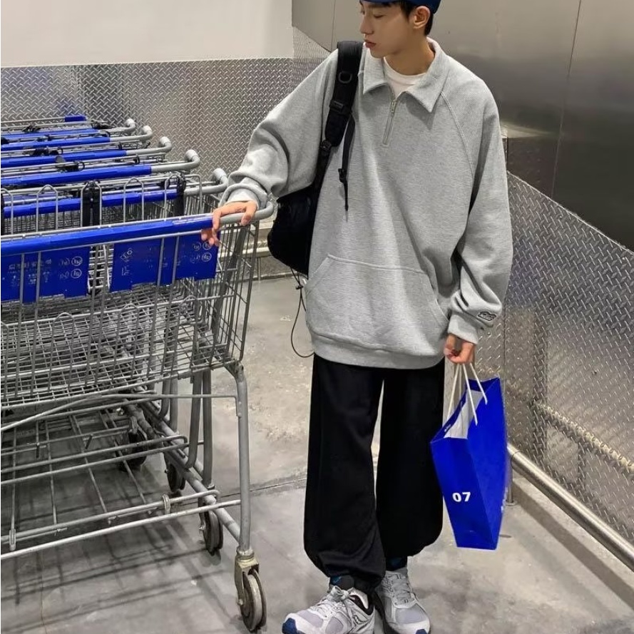 Mới Áo Sweater Cổ Polo áo sweater nữ Phong Cách Hàn Quốc Đơn Giản áo sweater nam Thời Trang SweatShirts Unisex