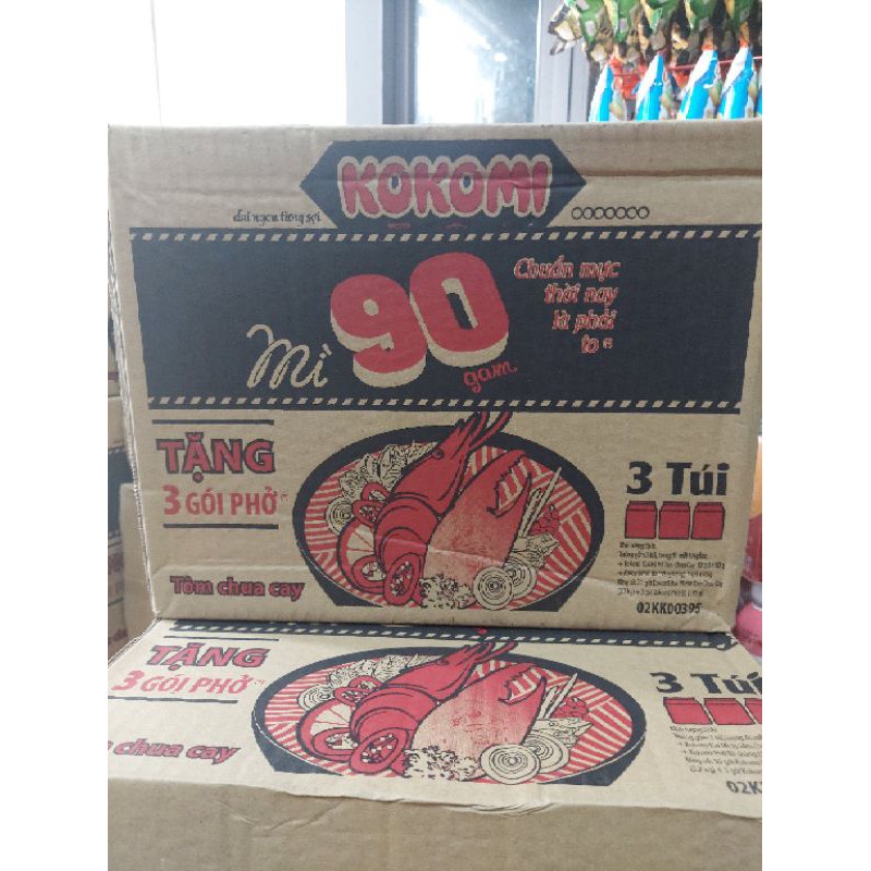 Thùng mỳ kokomi đại tôm chua cay 30 gói ×90g( tặng 3 gói phở bên trong)