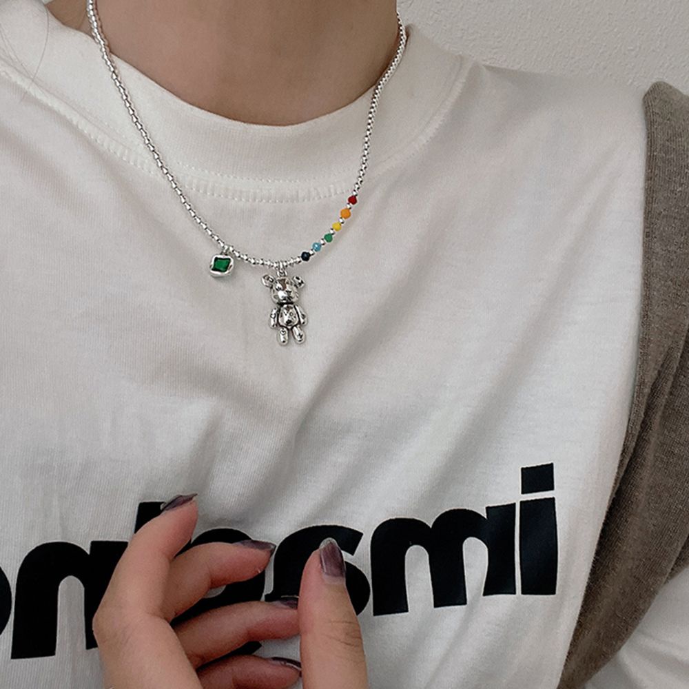 Vòng cổ bằng thép titan mặt hình gấu hoạt hình phong cách Hàn Quốc thời trang cho nữ