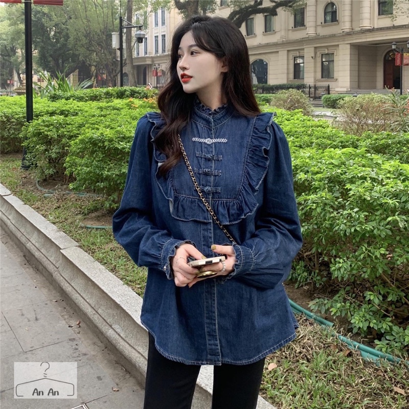 Sơ mi bò cúc cài , bèo tiểu thư hàng quảng châu cao cấp