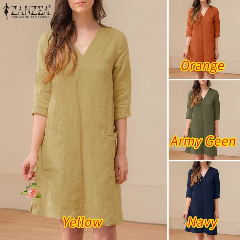 Đầm chữ A ZANZEA cổ chữ V nữ tính thời trang