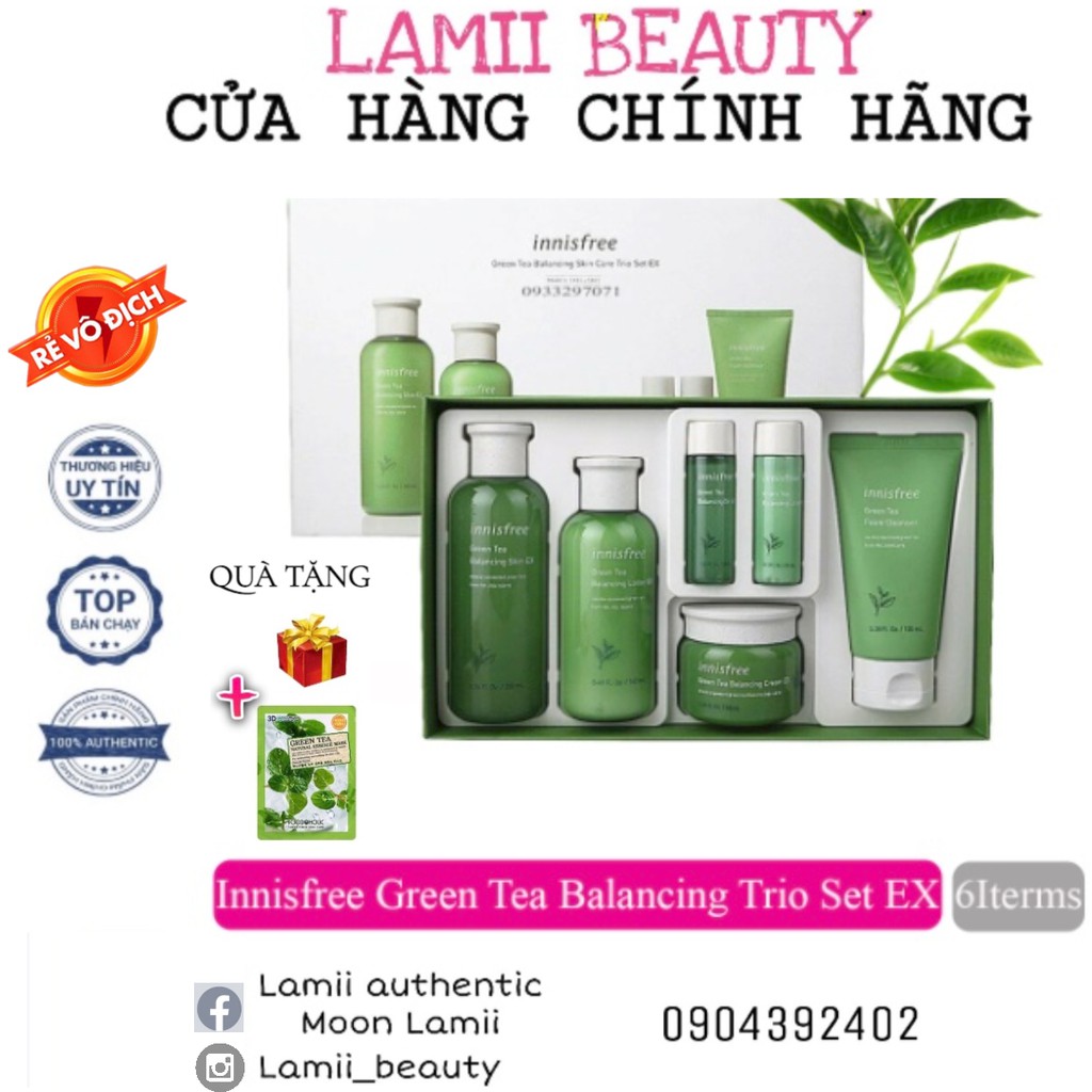 SET DƯỠNG DA TRÀ XANH INNISFREE GREEN TEA BALANCING SKIN CARE TRIO SET EX